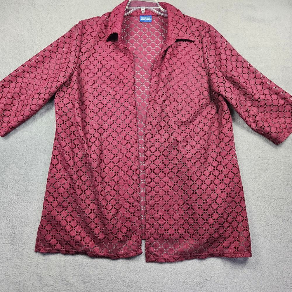 Vicki Wayne Lace Top Open Cardigan Collared Maroon Red One Size Eyelet